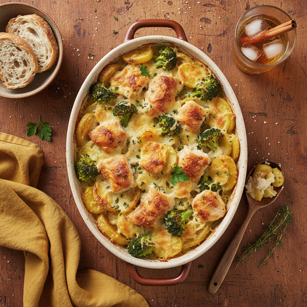 Gratin de poulet aux pommes de terre et brocolis