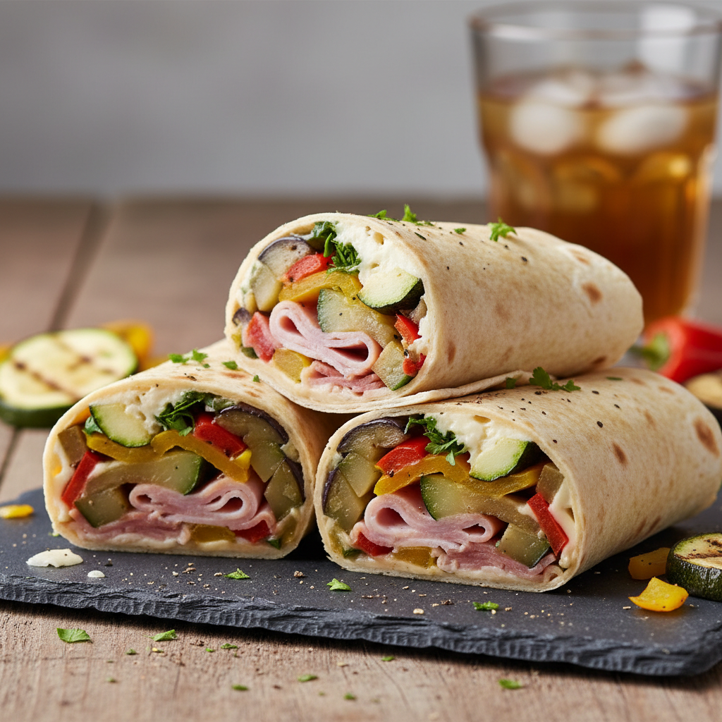Wraps de jambon fromage et légumes grillés