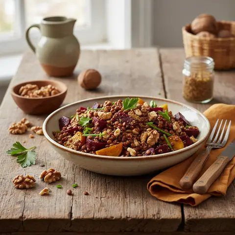 Warm Lentil and Beet Salad with Walnuts