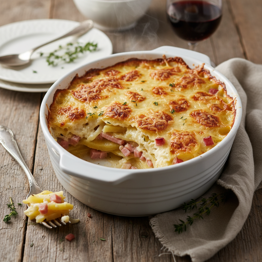 Gratin de pommes de terre au jambon et Gruyère