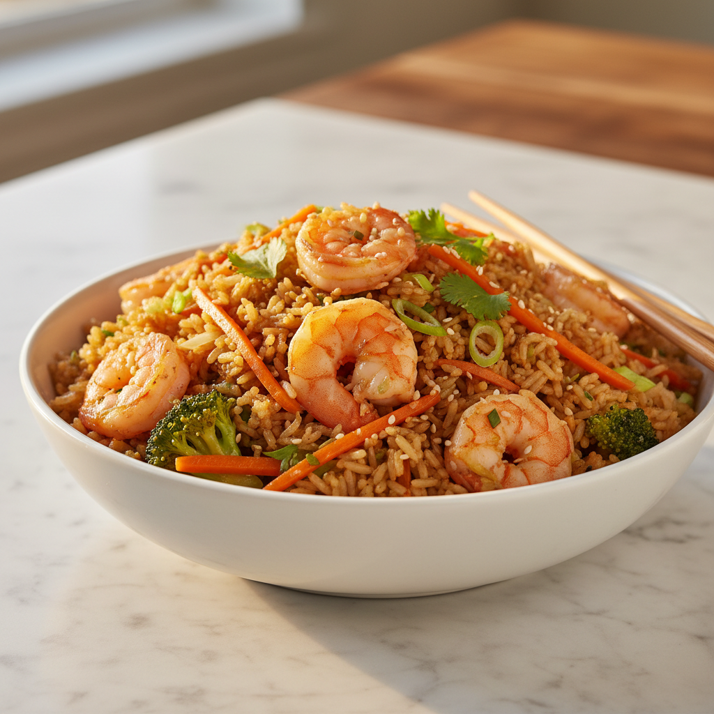 Riz Sauté Asiatique aux Légumes et Crevettes