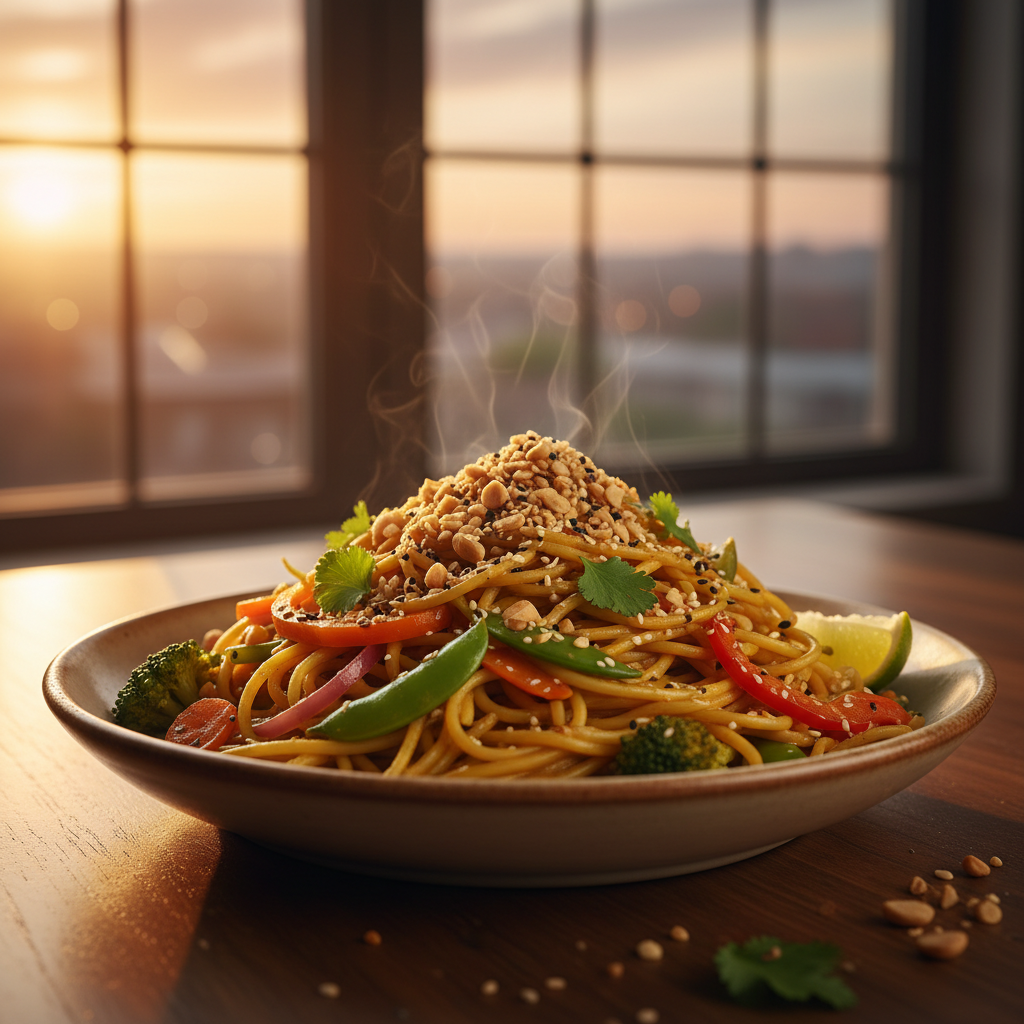 Wok de Nouilles Curry aux Légumes et Cacahuètes