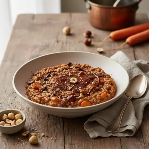 Chocolate Quinoa Risotto with Carrots and Hazelnuts