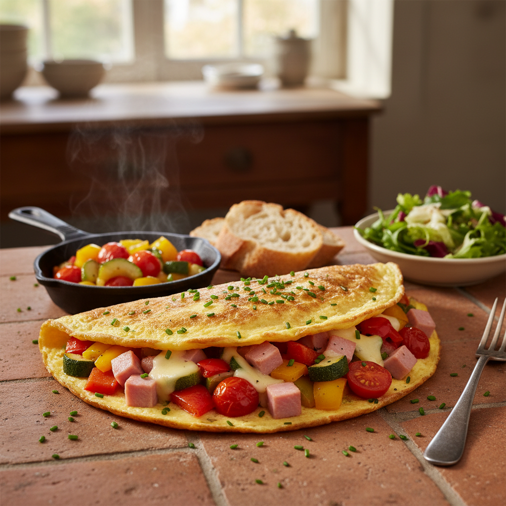Omelette Jambon, Fromage et Légumes
