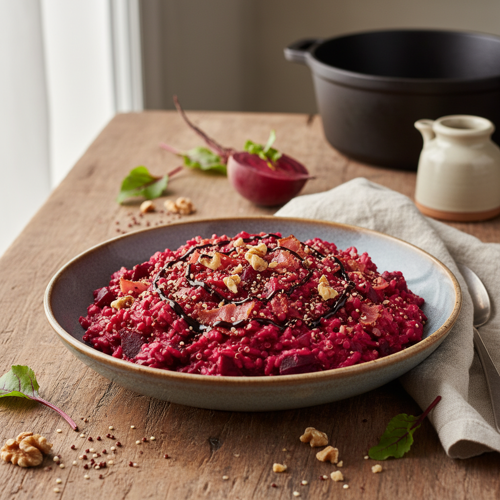 Risotto Créatif Betterave-Jambon aux Flocons de Quinoa