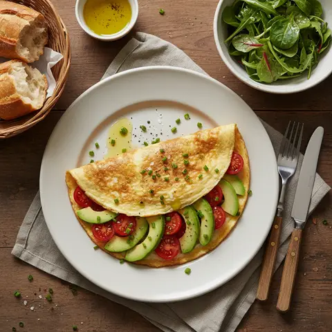 Französische Omelette mit Avocado und Tomate