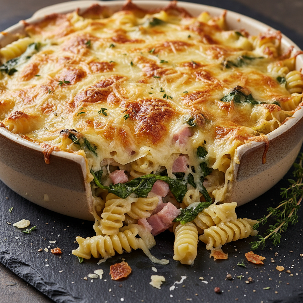 Gratin de Pâtes Jambon Épinards