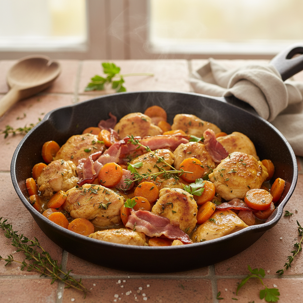 Poêlée de Poulet et Jambon aux Carottes