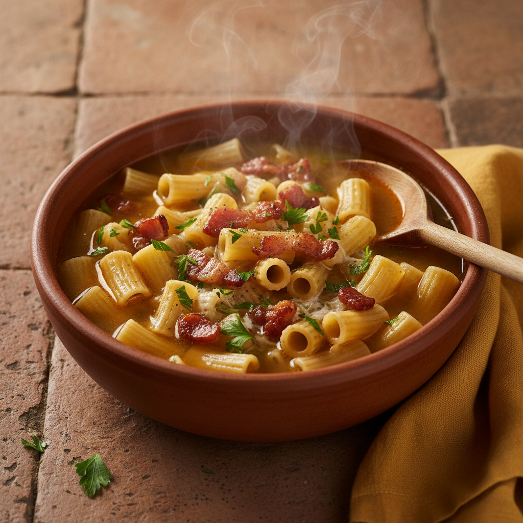 Soupe de pâtes aux lardons