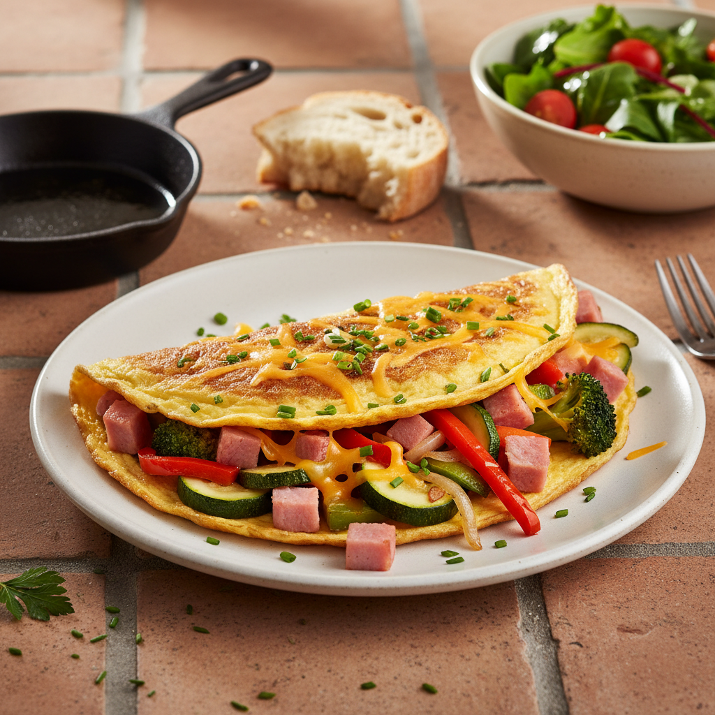 Omelette Jambon, Cheddar et Légumes