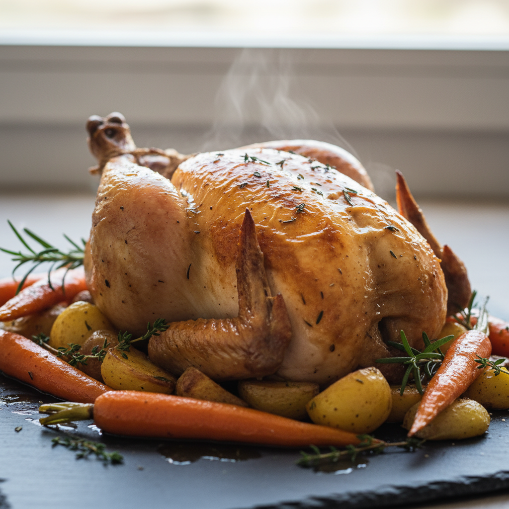Poulet rôti aux carottes et pommes de terre