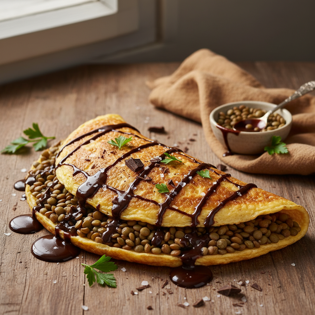Omelette aux Lentilles et Chocolat Sucré-Salé