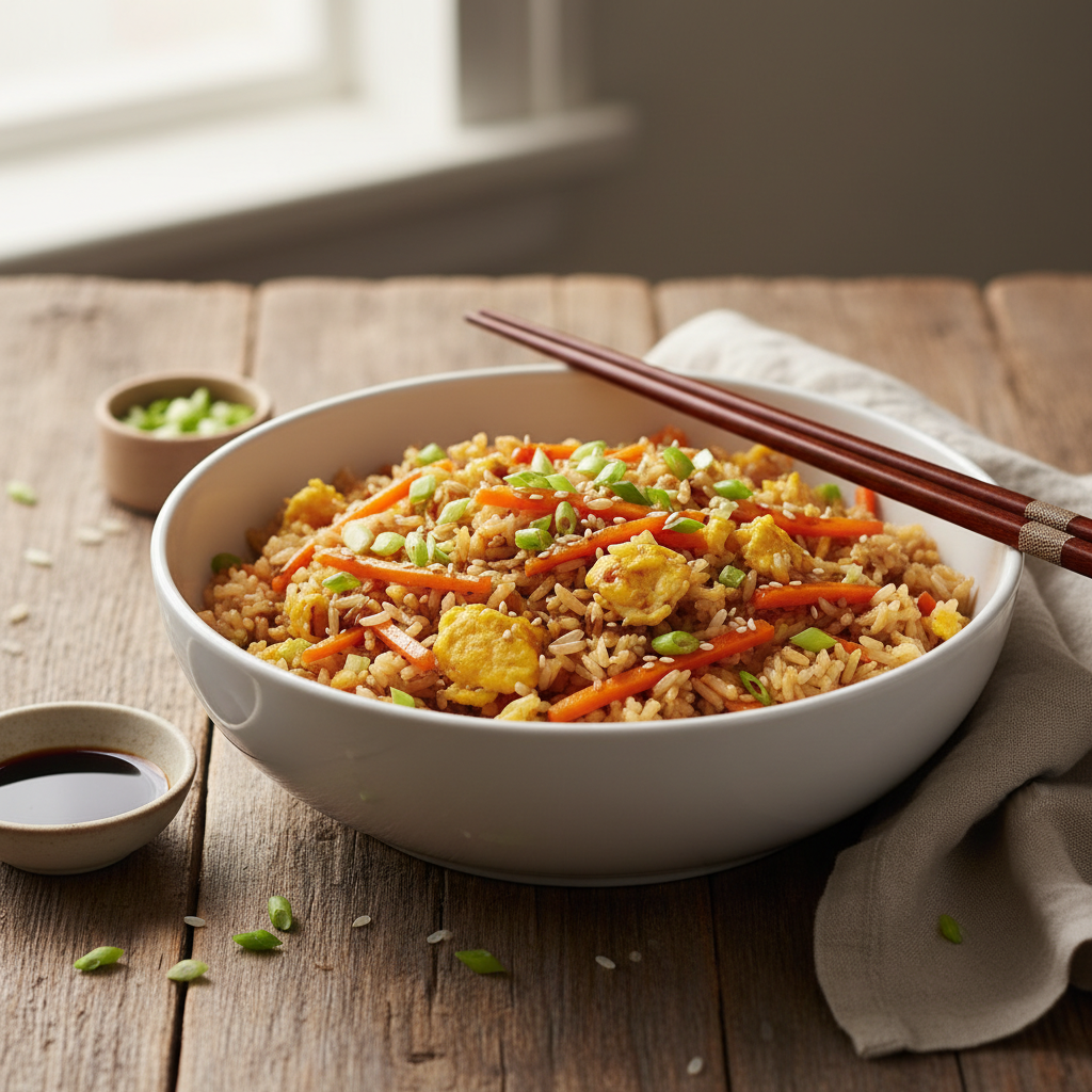 Riz sauté aux œufs et carottes