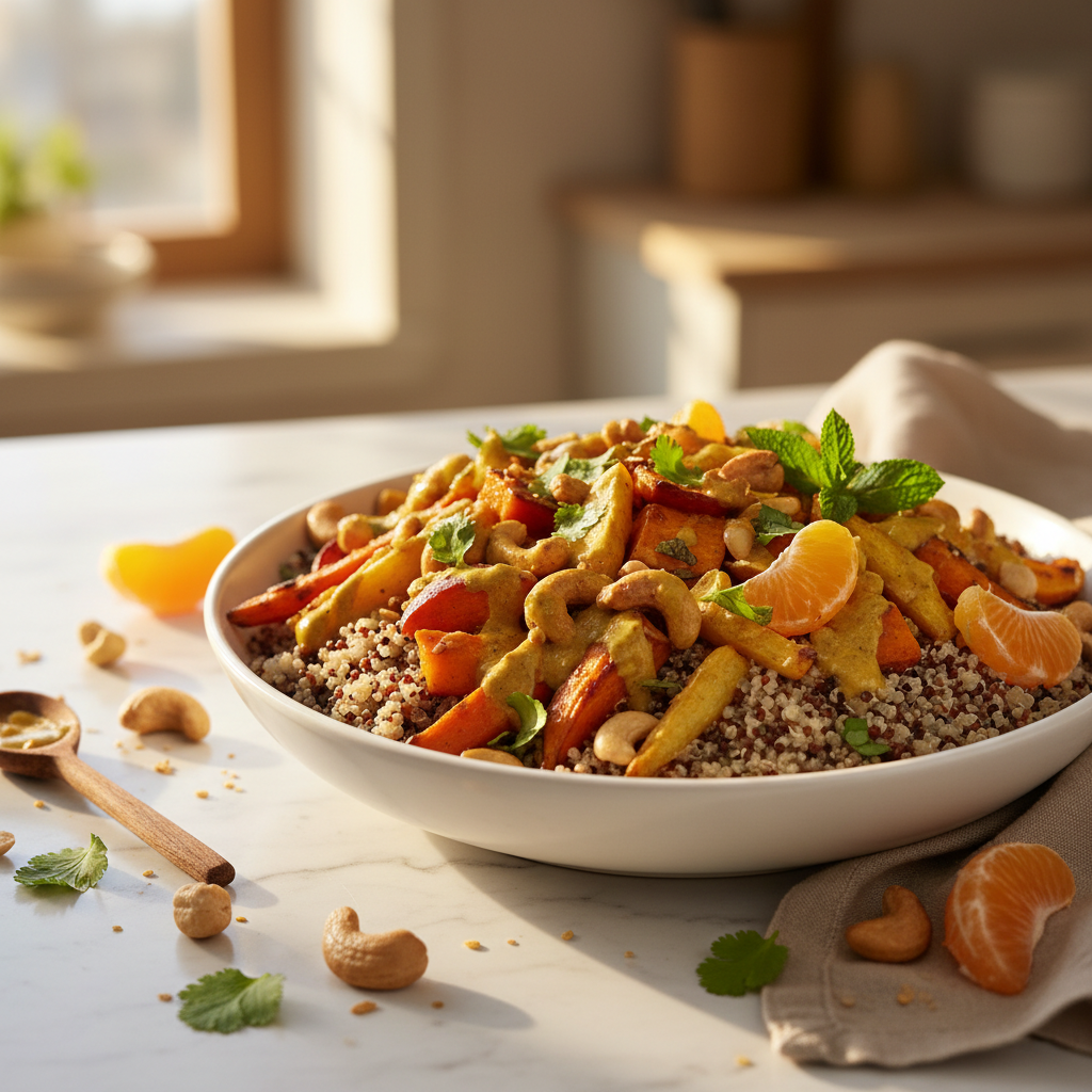 Buddha Bowl Quinoa Rôti Noix de Cajou et Clémentines
