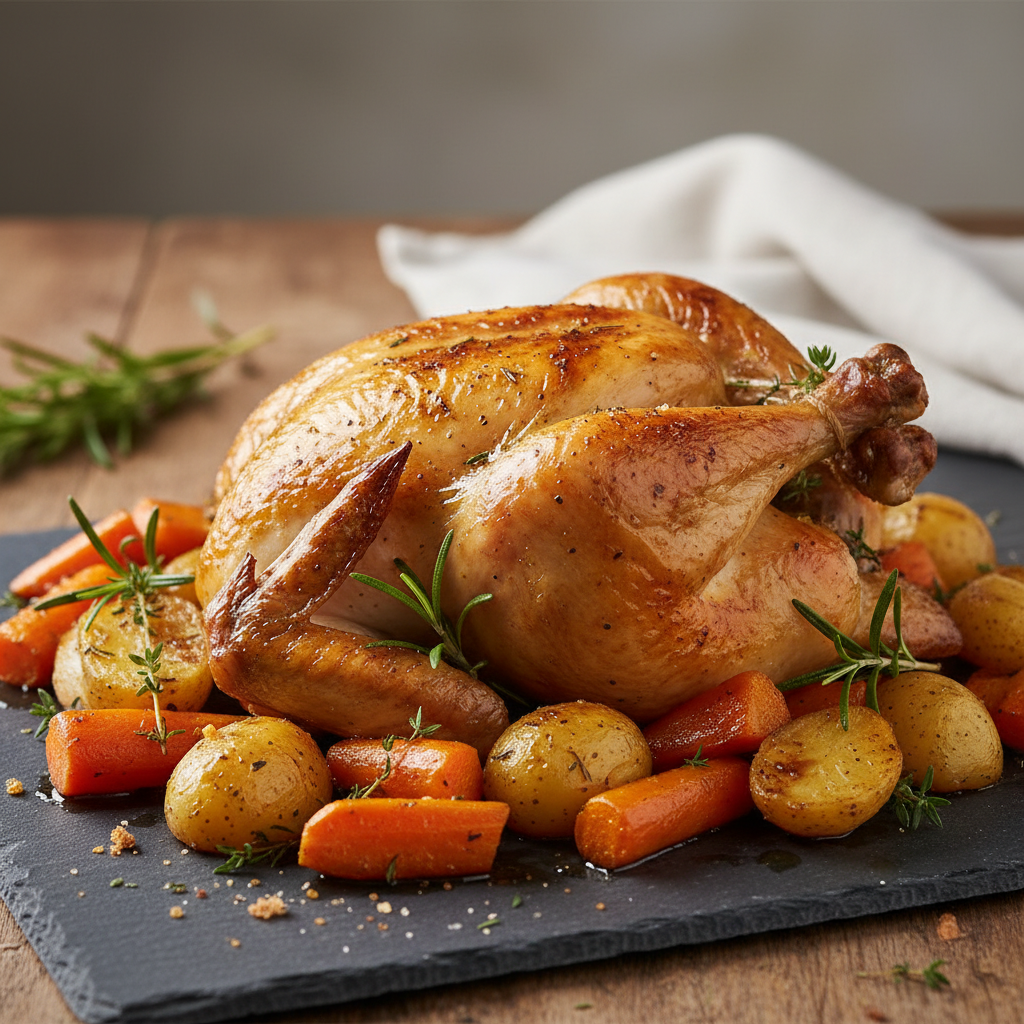 Poulet rôti aux carottes et pommes de terre