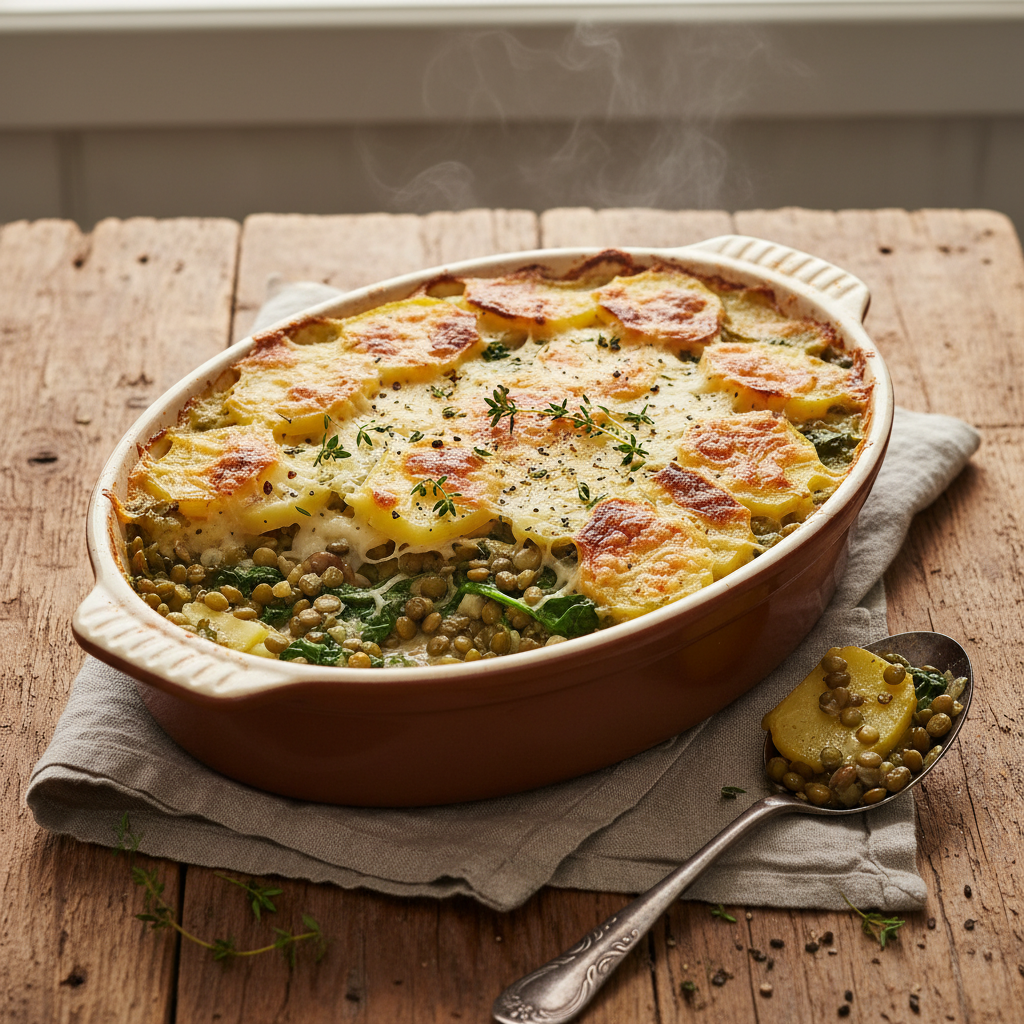 Gratin de pommes de terre et lentilles