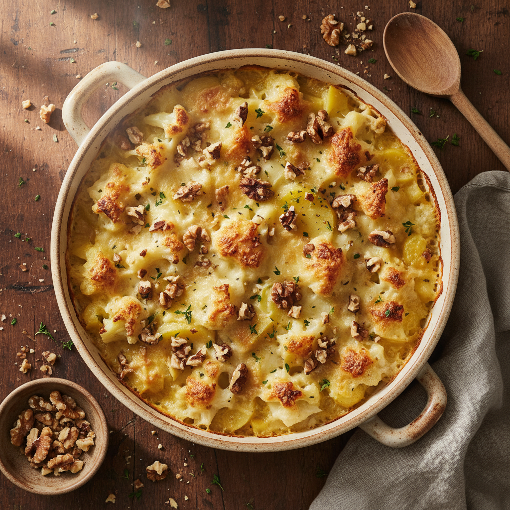 Gratin de Chou-Fleur et Pommes de Terre aux Noix