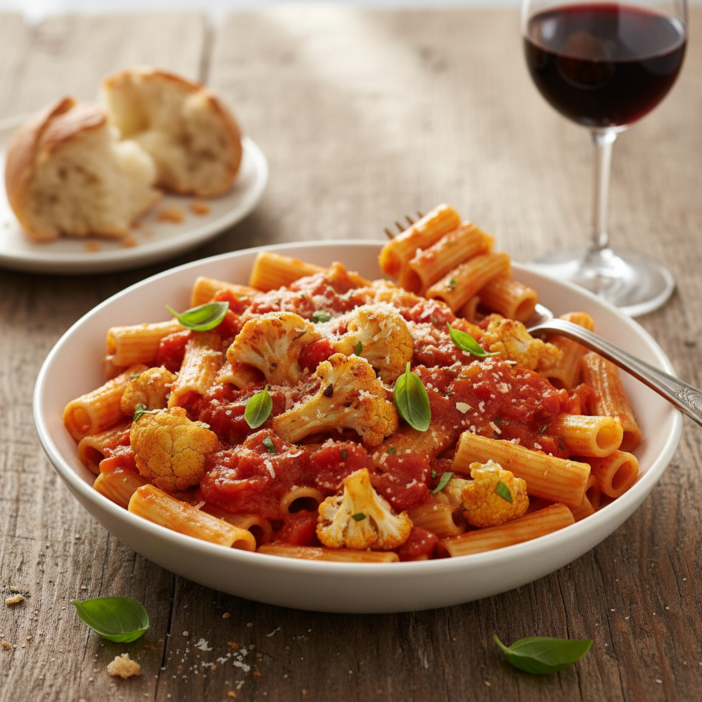 Pâtes au chou-fleur et sauce tomate