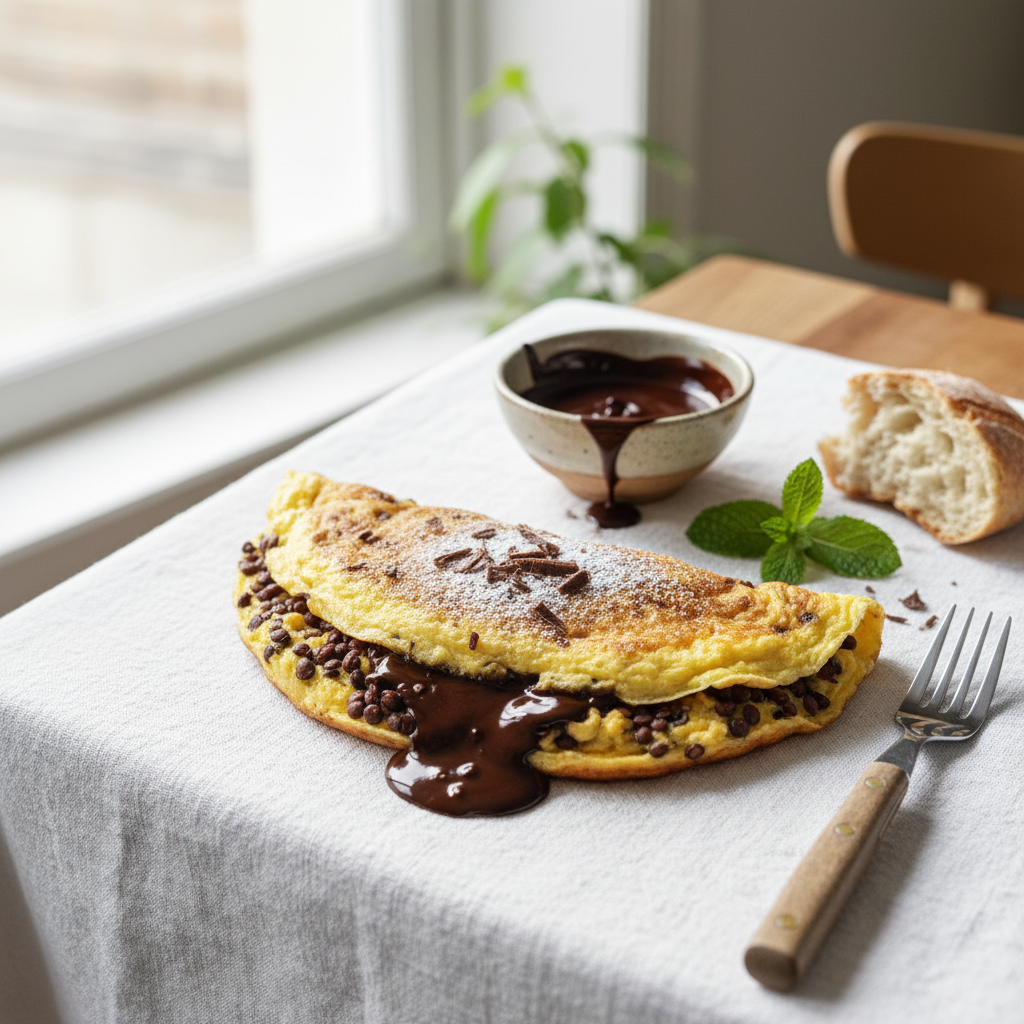 Omelette aux Lentilles et Chocolat Fondu