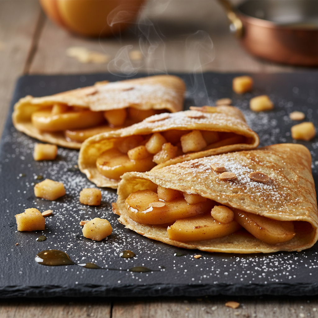 Crêpes bretonnes sucrées aux pommes et Comté