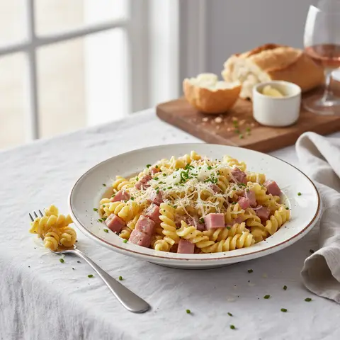Carbonara-Style Pasta with Ham