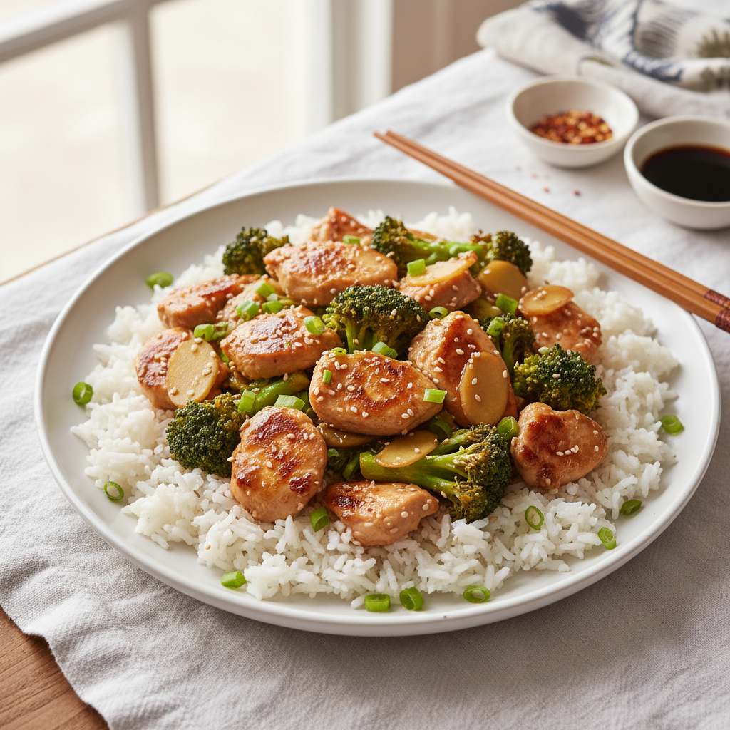 Poulet Sauté Brocoli Sauce Soja Gingembre
