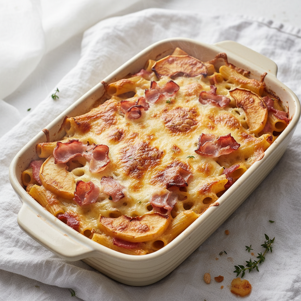Gratin de Pâtes aux Pommes et Jambon