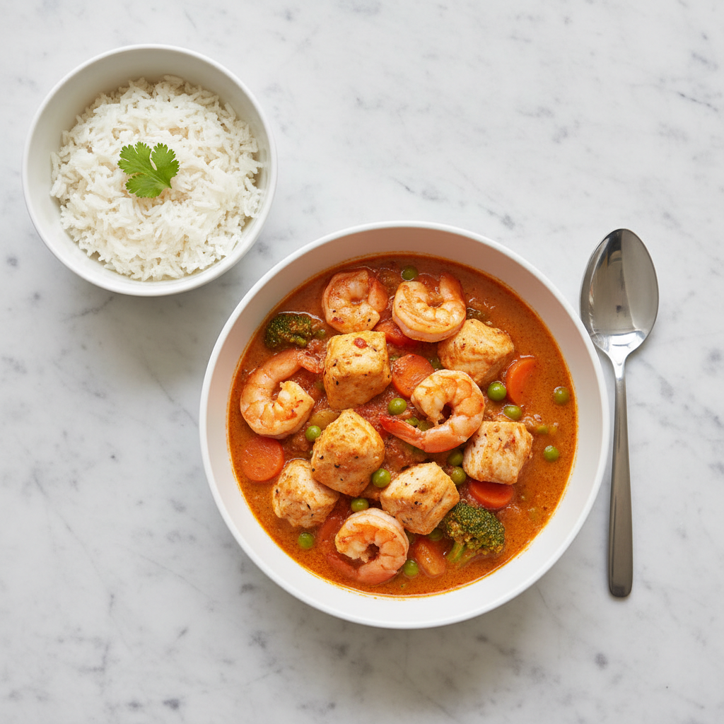 Curry de Crevettes et Poisson aux Légumes