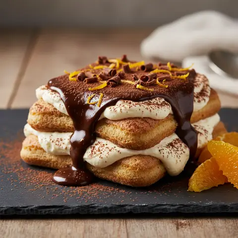 Tiramisu neu interpretiert mit Schokolade und Orange