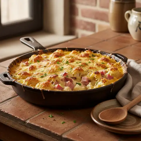 Blumenkohl-Schinken-Gratin mit Gruyère