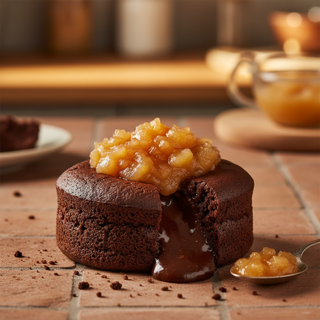 Gâteau fondant au chocolat et compote de pommes