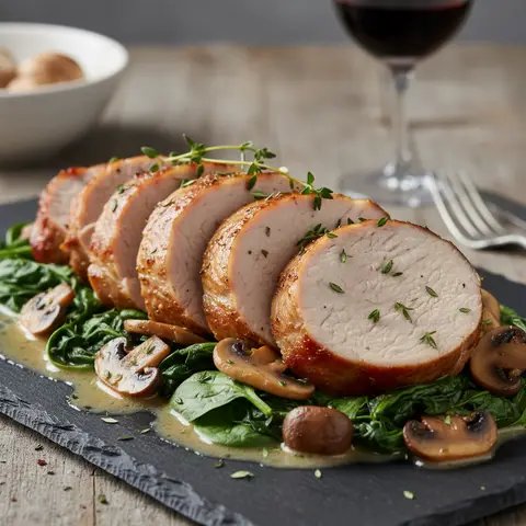 Pork Tenderloin with Spinach and Mushrooms