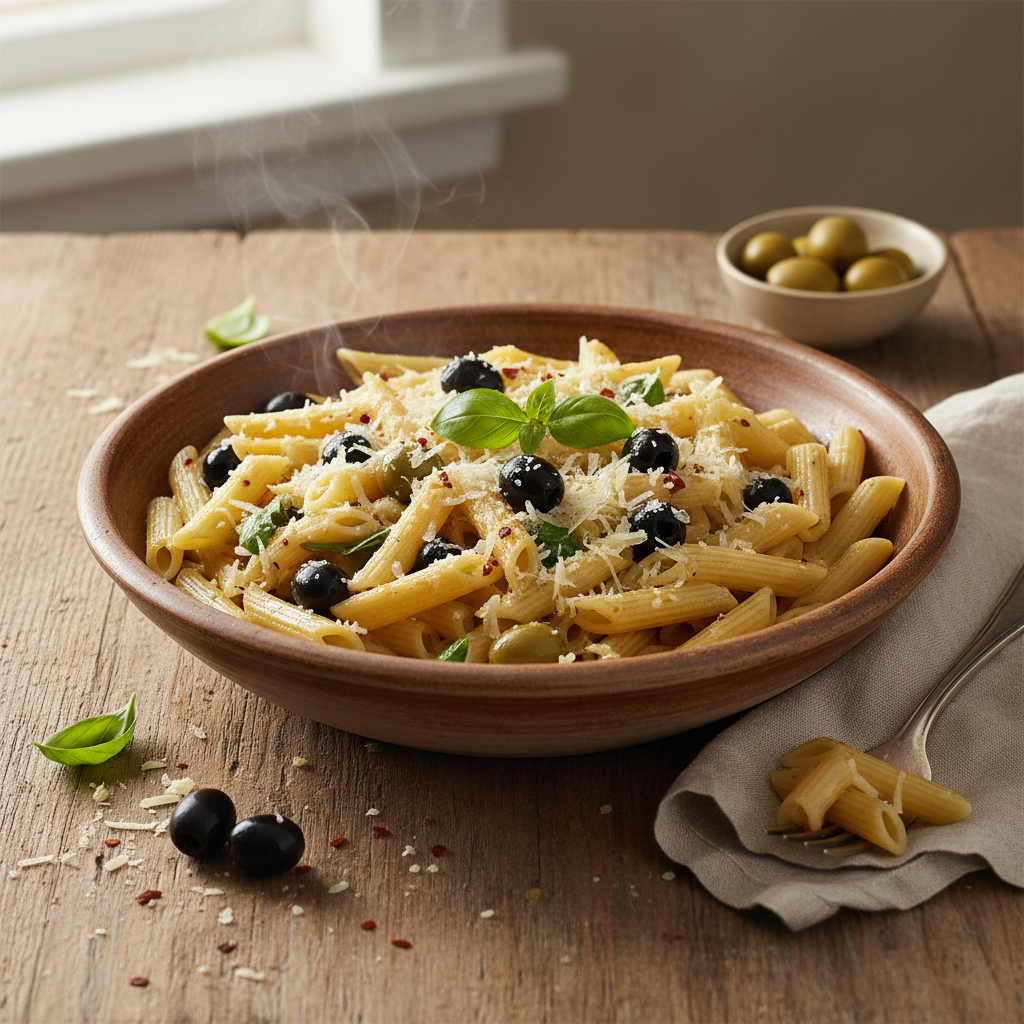 Penne aux Olives et Gruyère