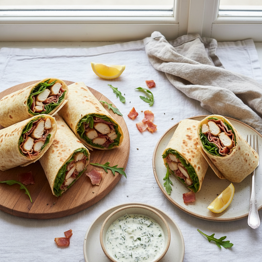 Wraps au poulet, jambon et roquette