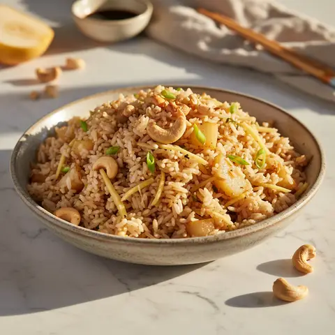 Stir-Fried Rice with Pear and Ginger with Cashews