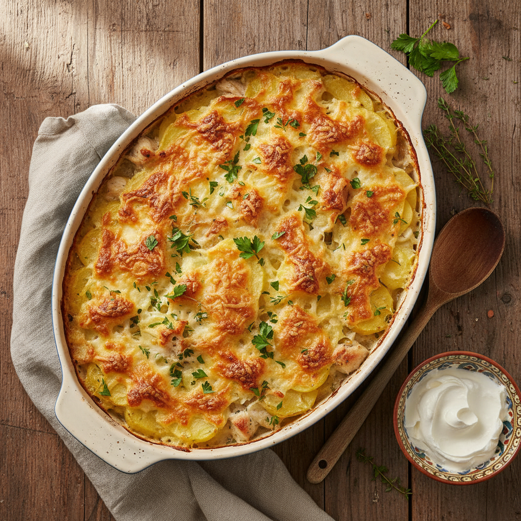 Gratin de poulet et pommes de terre
