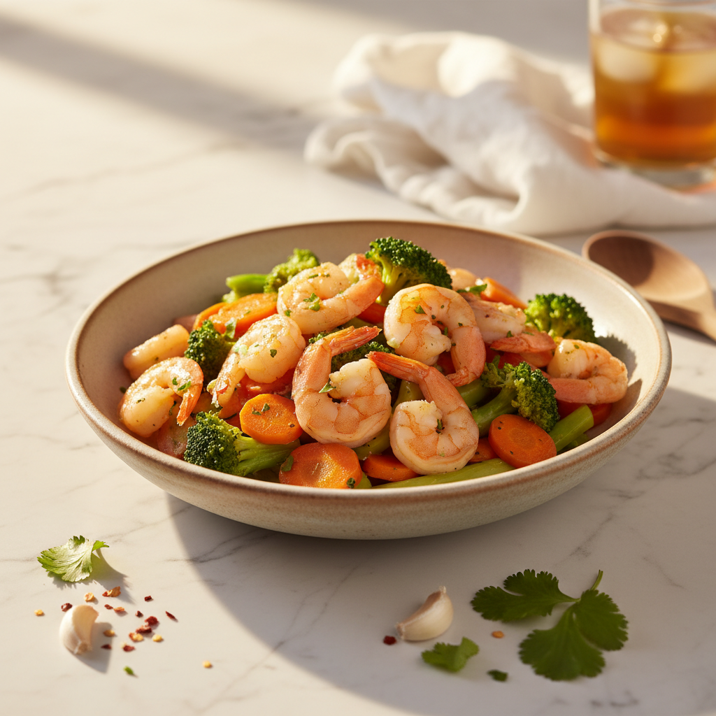Poêlée de Crevettes aux Brocoli et Carotte