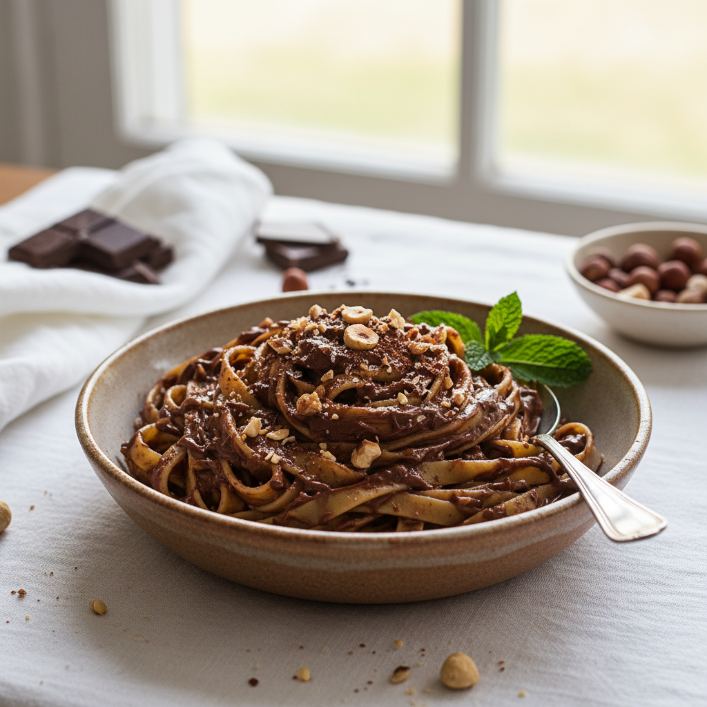 Pâtes à la crème de chocolat et noisettes