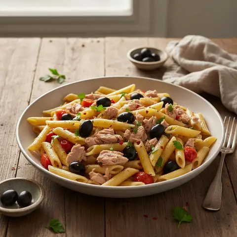 Pasta mit Thunfisch und Oliven