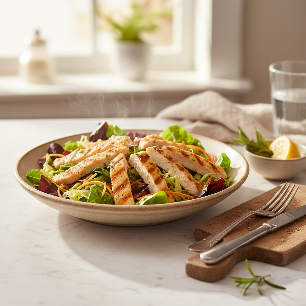 Salade composée chaude au poulet grillé