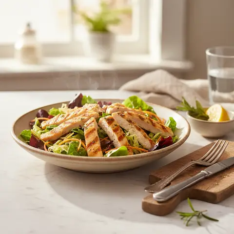 Warmer Salat mit gegrilltem Hähnchen
