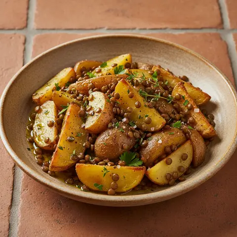 Warmer Salat mit Kartoffeln und Linsen