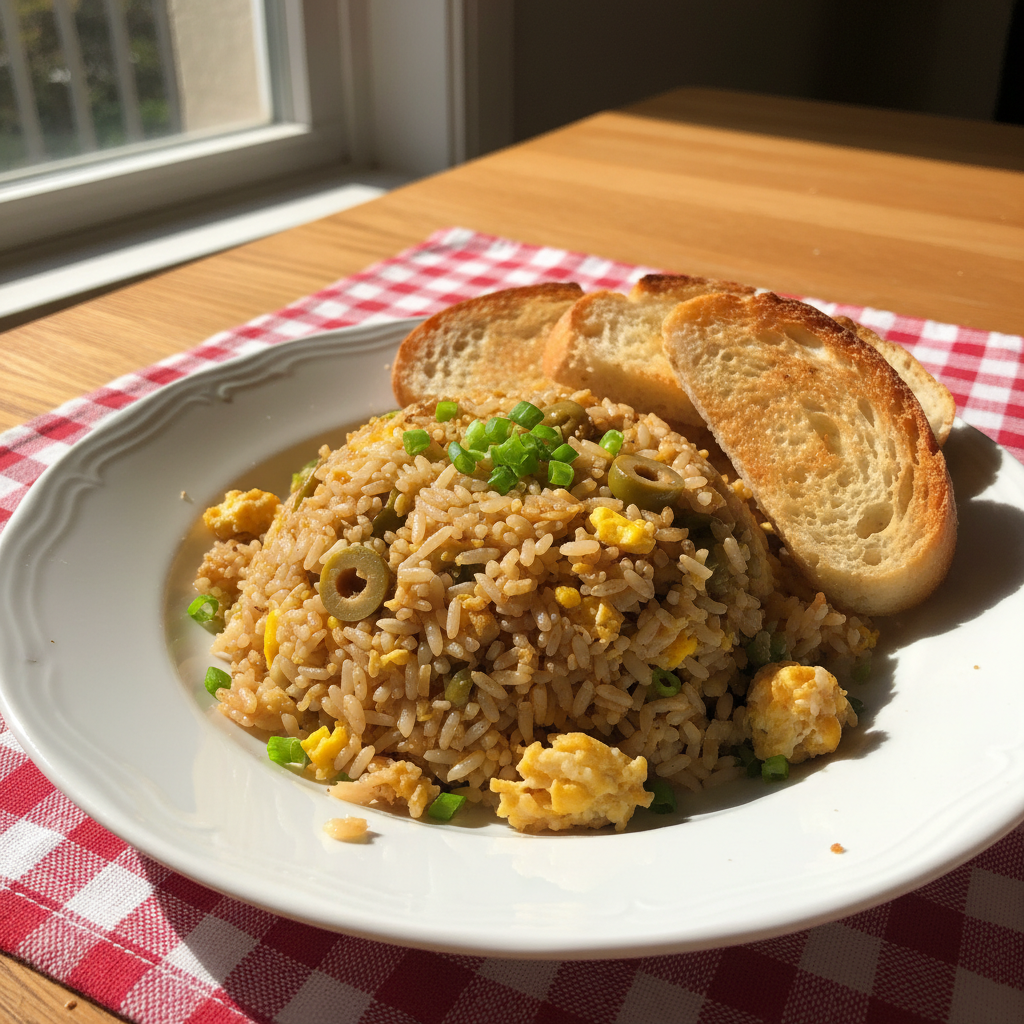 Riz sauté aux olives et œufs