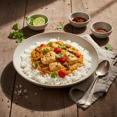 Fish Curry with Mushrooms and Tomatoes