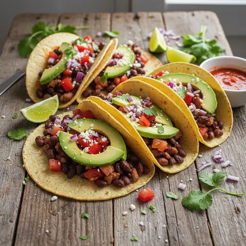 Vegetarische Tacos mit Bohnen und Avocado