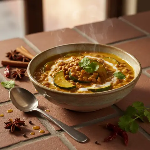 Curry mit Linsen und Zucchini in Kokosmilch
