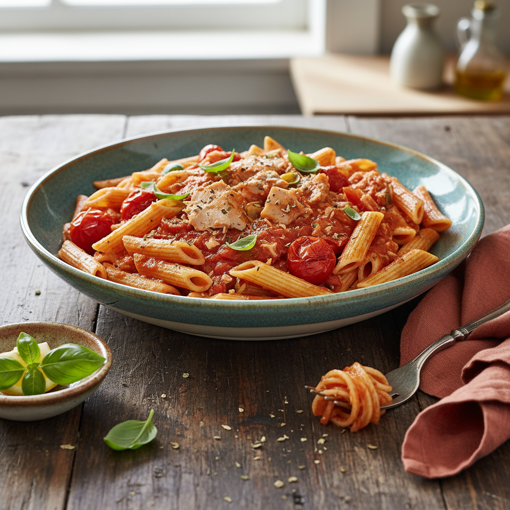 Penne à la sauce tomate et thon