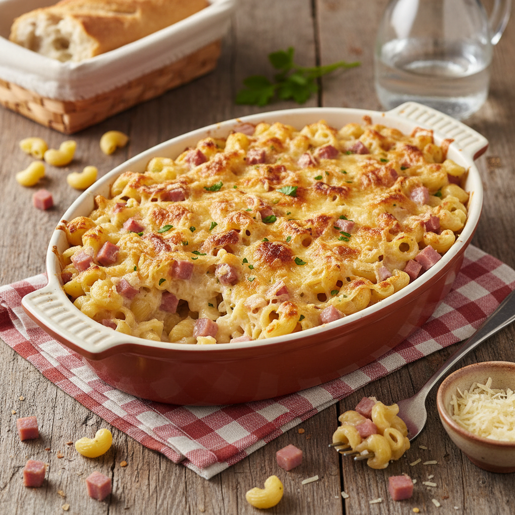 Coquillettes Gratinées au Jambon et Fromage