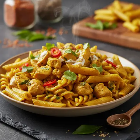 Pasta mit Curry und Hähnchen