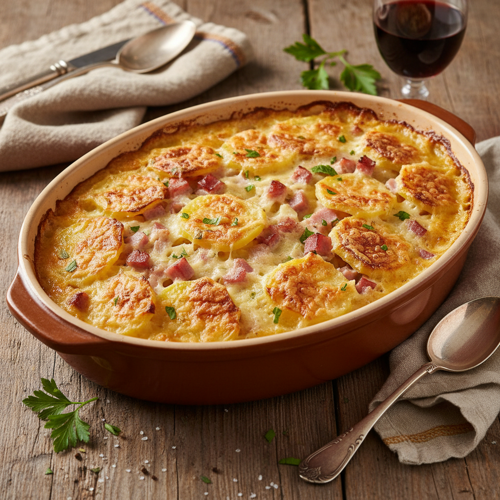 Gratin de pommes de terre au jambon